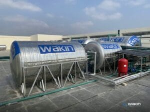 Bồn chứa và bơm nhiệt hệ nước nóng trung tâm trên mái BVĐK tỉnh Tuyên Quang do Wakin thi công